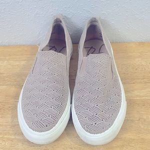 Blowfish women’s slip on shoes, lacy top, pink, size 7.5